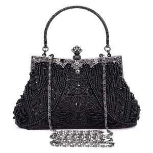 Vintage Beaded Clutch Evening Bag, black